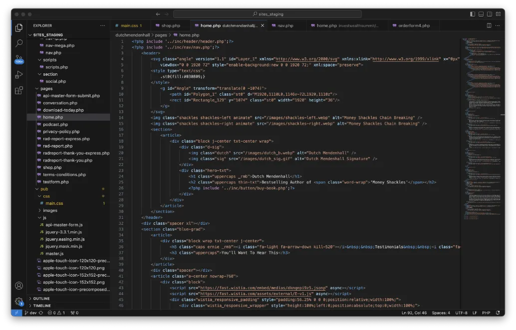 Visual Studio Code Writing HTML for a Website